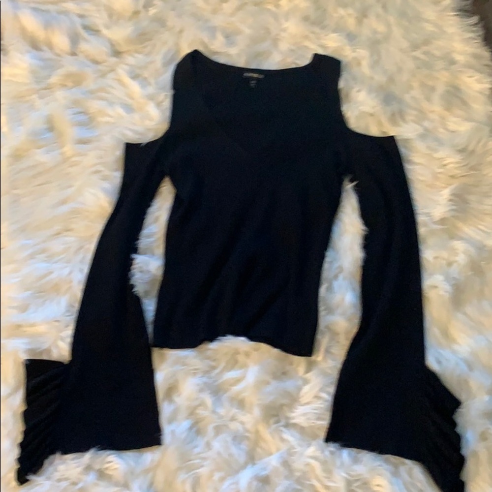 Black cold shoulder with bell sleeves shirt